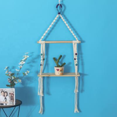 China Art Factory Bohemian Handmade Rack Macrame Wall Hanging Wood Shelf Home Decor Custom for sale