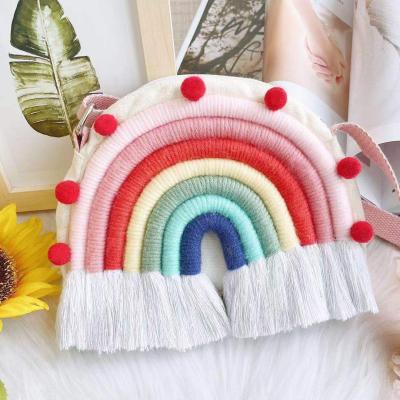 China 2022 Cute Rainbow Wall Hanging Cotton Macrame Baby Bag Bohemian Handmade Room Decor for sale