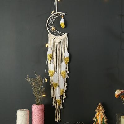 China 2022 Bohemian Hot Selling Bohemian 2022 Dream Moon Macrame Dream Catcher Boho Home Wall Hanging Decor with Feather for sale