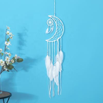 China Indian Handmade Chakra Moon White Feather Dreamcatcher Wholesale Wall Hanging Dropshipping Dream Catcher for sale