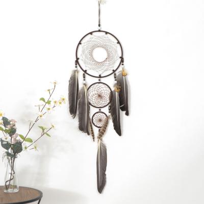 China Indian Dropshipping Handmade Large Owl Three Hoop Dreamcather Wholesale Wall Hanging Dream Catcher for sale