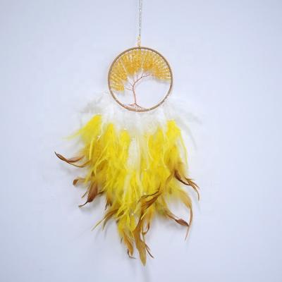 China Indian Hanging Yellow Gemstone Gem Feather Tree of Dreamcather of Dream Catcher of Life Handmade for sale