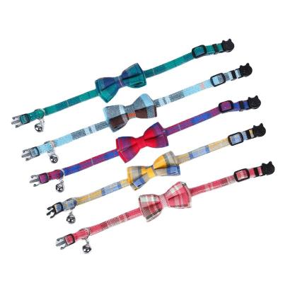 China Factory Direct Sales Stain Pet Bow Knot Collar Bow Cotton Plaid Viable Dog Collar for sale