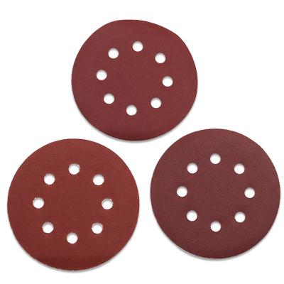 China Polisher 125mm 5 Inch 8 Hole Red Fiber Emery Paper Backing Wood and Metal Polishing Stone Sanding Discs for sale