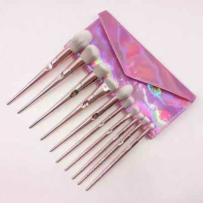 China Angular Blush 10PCS Rose Gold Makeup Brushes with Case Girls Single Finger Makeup Set Brush for sale