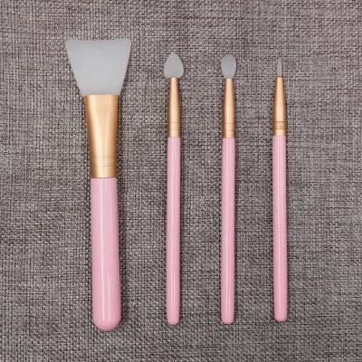 China Flat Brush Pink 4PCS Silicone Makeup Brush Kit Facial Mask Brush Foundation Eyeshadow Eyeliner Lip Brush for sale