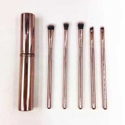 China Factory Custom 5PCS Flat Brush Sweep Essential Kit Travel Case Eye Brush Set Eye Need Rose Gold for sale