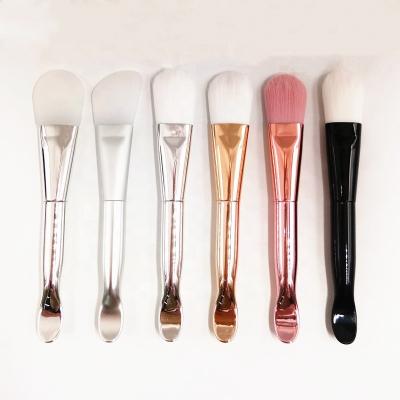 China Double Side With Scoop Dig Black Silver Rose Gold Pink Mask Spoon And Double Sided Applicator Face Mask Brush For Blending Apply Mud Mask for sale