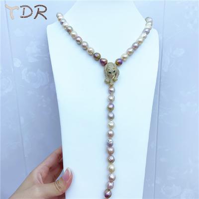 China High Quality Irregular Baroque Freshwater Core Freshwater Pearl Sweater Chain Natural Color Finished Jewelry for sale