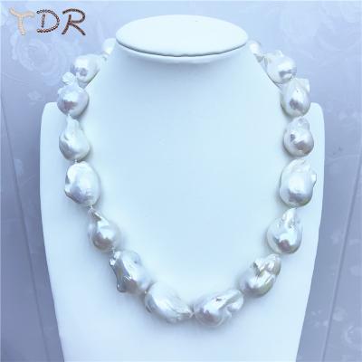 China Freshwater pearl buy one get one core free baroque necklace finished jewelry white color size around 18-21 mm 18 inch for sale