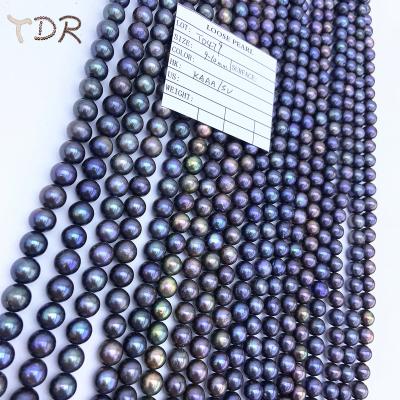 China Freshwater Freshwater Pearl Beads Economical Goods 9-10 Mm Round Shape Peacock Color Strands for sale