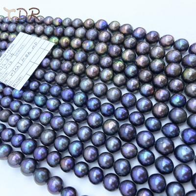 China Freshwater Freshwater Pearl Beads Core Pearl 10-13 Mm Round Shape Peacock Color Strands for sale