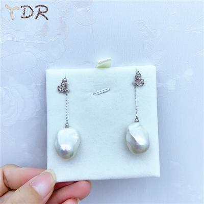 China High Quality Baroque Freshwater Pearl Size 15-20 Mm Irregular Freshwater Pearl Core Finished Earring Jewelry With Silver Butterfly Findings for sale