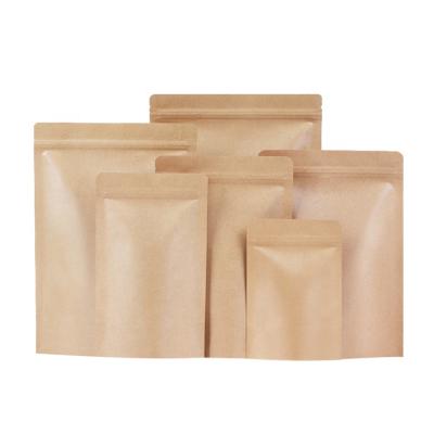 China Recyclable Brown Backing Up Metallic Kraft Paper Aluminum Foil Laminated Resealable Ziplock Food Packaging Pouches Bags for sale