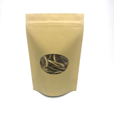 China Recyclable Stand Up Brown Kraft Paper Reclosable Zipper Lock Food Packaging Pouches Heat Sealable Bags With Oval Window for sale