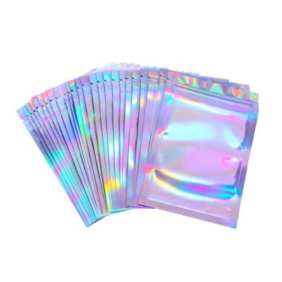 China Recyclable in Stream 10x15 Side Clear Eyelash Packaging Hologram Iridescent Holographic Ziplock Bag for sale