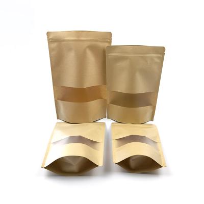 China Low Moq Recyclable Spice Packaging Kraft Paper Ziplock Bags With Window for sale