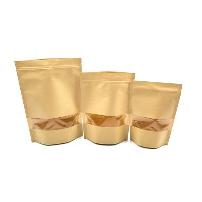 China Recyclable In Stock Plain Stand Up Kraft Paper Ziplock Bags With Window for sale