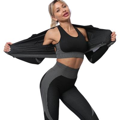 China 2021 Wholesale High Quality Breathable Active Workout Yoga Suit Women Sports Gym Custom Wear 3 Piece Sports Bra And Shorts Yoga Sets for sale