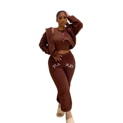 China 2 Piece Casual Sporty QUICK DRY Set Embroidery Logo Sweatershirt Zipper Sweat Pant Hoodies and Sweater Sets for sale