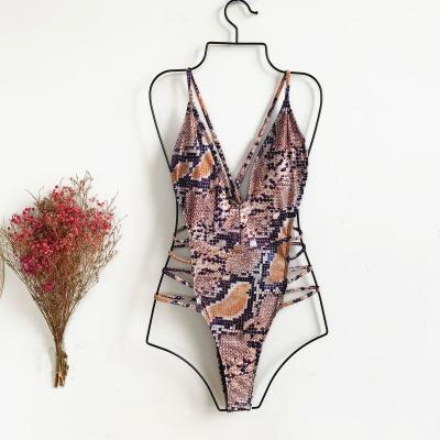 China Backless Bikini Women's Swimwear Women's Bikini Swimwear Breathable One-Piece Beauty Snake Print Swimwear for sale