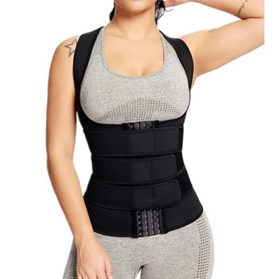 China Wholesale Breathable Women Lift Up Double Breast Belt Neoprene Sweat Trimmer Slimming Singlet Body Waist Trainer Vest Shaper for sale