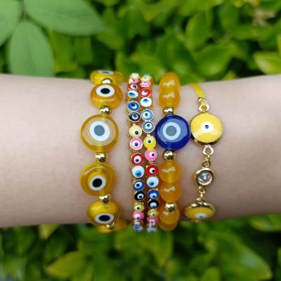 China TRENDY Multicolor Oil Drop Devil's Eye Bracelet Eye Adjustable Zircon Beaded Bracelet Women for sale