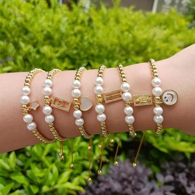 China 2022 FASHIONABLE New Arrive Jesus Heart Cross Pendant Dainty Smile Bead Bracelet 18k Gold Thin With Adjustable for sale