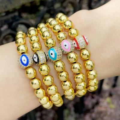 China Fashion 2022 New Arrive CZ Ball Bling Lucky Evil Eyes Amulet Gold Bracelet For Women for sale