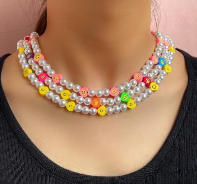 China New Face Color Necklace Ladies Soft Ceramic Smiling Imitation Pearl Adjustable Necklace Jewelry Wholesale FASHIONABLE Jewelry for sale