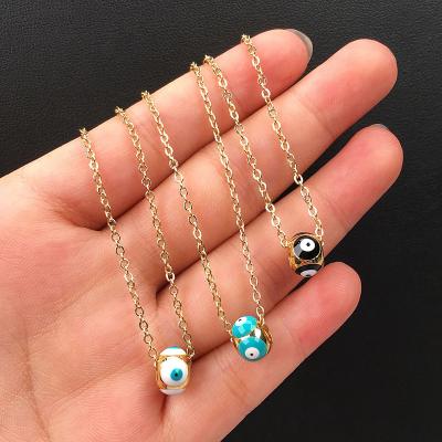 China Eco-Friendly Gold Plated Link Chain Oil Drip Evil Eyes Necklace Turkish Enamel Good Luck Evil Eyes Pendant Necklace for sale