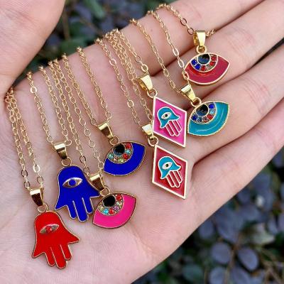 China NEW Wholesale FASHIONABLE hot sale devil's eye necklace color jewelry devil's eye palm oil necklace for sale