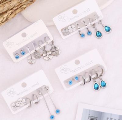 China FASHIONABLE factory wholesale devils eye earring set stainless steel blue eyes high quality non-fading hypoallergenic set jewelry for women for sale