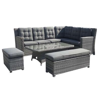 China Modern Wholesale Outdoor Rattan Furniture Set Patio Sectional Rattan Dining Sofa And Table Set for sale