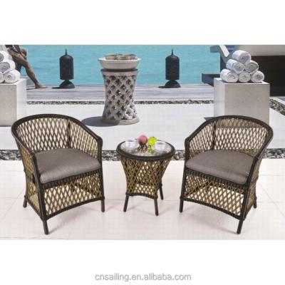 China Outdoor Rattan Furniture Modern Patio Furniture Small Balcony Set Armchair And Wicker Coffee Table for sale