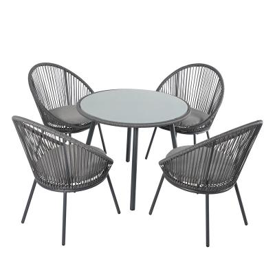 China Modern Round 4 - Person Outdoor Dining Set With Cushions Outdoor Furniture Rope Braided Garden Set for sale