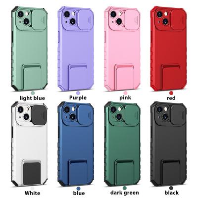 China Shockproof TPU+PC Camera Lens Protector Mobile Phone Case For iPhone 13 12 11 Pro Max Silding Window Metal Ring Bracket Case for sale