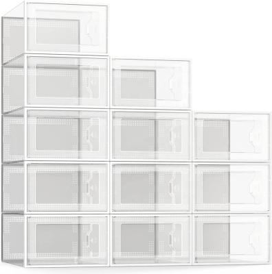 China Stackable 12 Pack Clear Plastic Shoe Storage Box Sustainable Shoe Organizer For Closet for sale