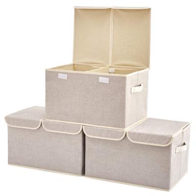 China Large Cube Bathroom Storage Boxes 3-Pack Collapsible Canvas Fabric Storage Barrel Containers Big Cube for sale