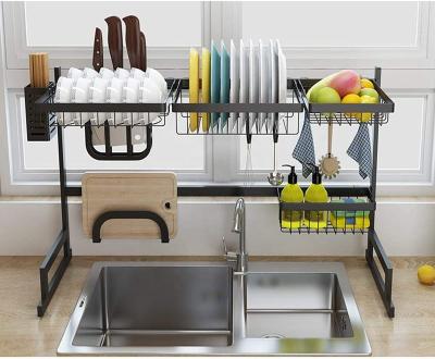 China Modern Large Capacity 2-Tier Dish Drainer Stainless Steel Dish Drying Rack Organizer Shelf Adjustable Space Saver Kitchen for sale