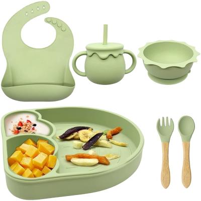 China Sustainable Food Grade Silicone Baby Suction Bowl Dish Bib Feeding Set for sale