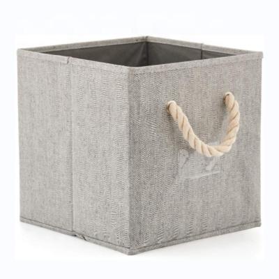 China Living Room Foldable Bamboo Fabric Storage Bin With Cotton Rope Handle for sale