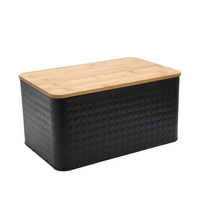 China Storage & Bamboo Lid Cutting Board White Metal Storage Organization Wooden Bread Bin for sale