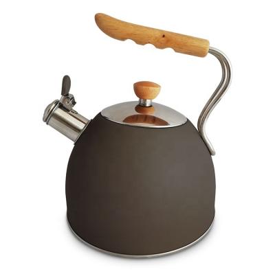 China New Style Household Stainless Steel Sustainable Whistling Tea Kettle With Wooden Handle for sale