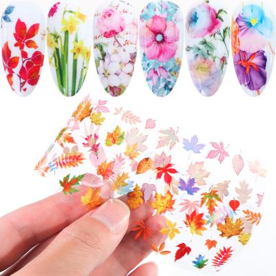 China Lavender Art Stickers Flower Print Nail Art Transfrt Foil Nail Maple Leaf Sticker Nail Transfer Paper Decals Transfer 10pcs for sale