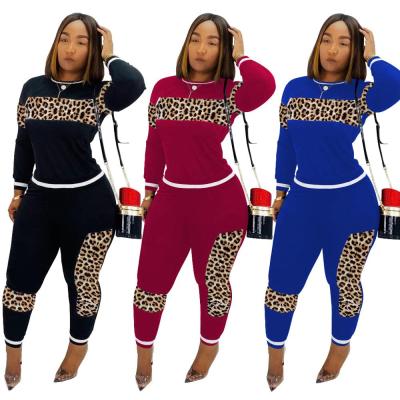 China 2021 Fall Fashion Women Tracksuit Ladies Patchwork Leopard Anti-pilling Latest Design Set Jogging Sweatpants Woman Suits for sale