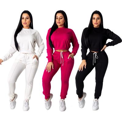 China 2021 Breathable Autumn Hot Selling Clothing For Sportswear Crop Women Long Sleeve Pants Two Piece Set Top Casual Joggers Trousers for sale