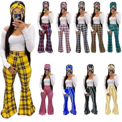 China Autumn 2021 Women's Clothing High Waist Long Sleeve Crop Leg Pants Stripe Top Wide Scarf QUICK DRY Casual Two Piece Pants Set for sale