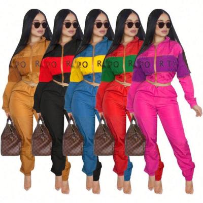 China 2021 Fall Fashion Breathable Letter Printing Long Sleeve Top And Pants Women Sportswear Two Piece Set for sale