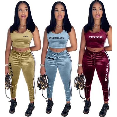 China New Autumn QUICK DRY Casual Ladies Collar Velvet Sportswear Women's Pants Two Piece Set Square Sleeveless Set for sale